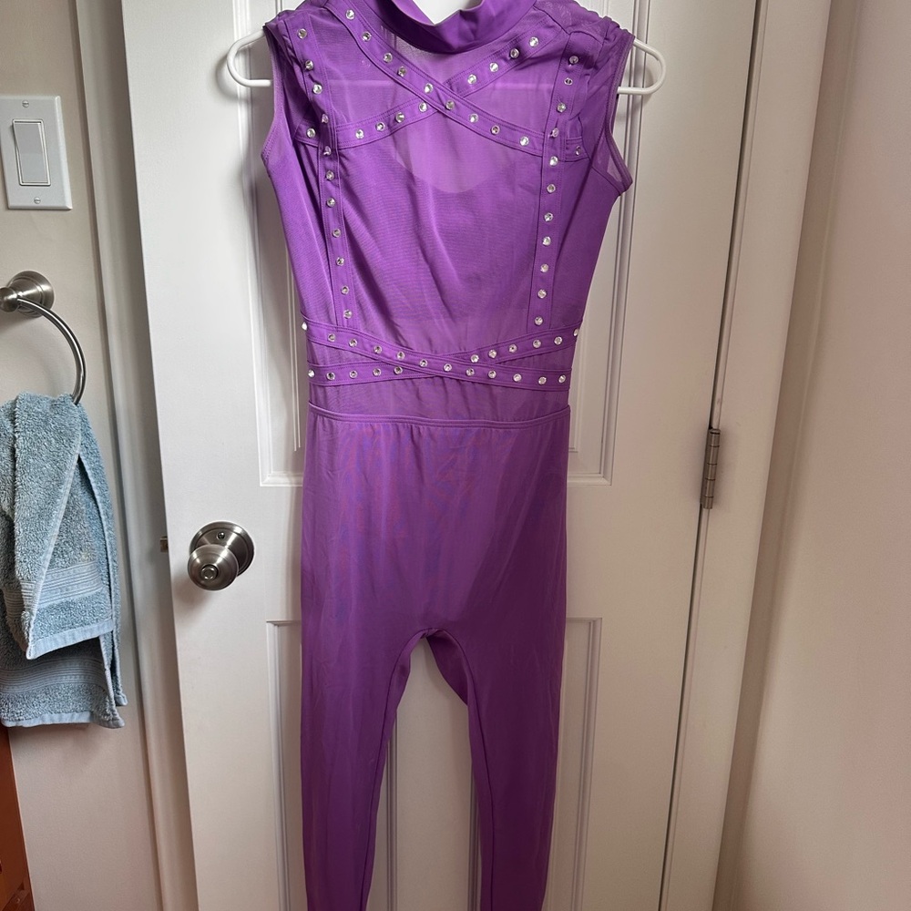 Weissman Purple Studded Jumpsuit with High Neckline